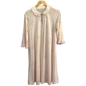 Vintage Shadowline Nightgown Robe Coquette Grandmacore Pink Floral Lace Trim M